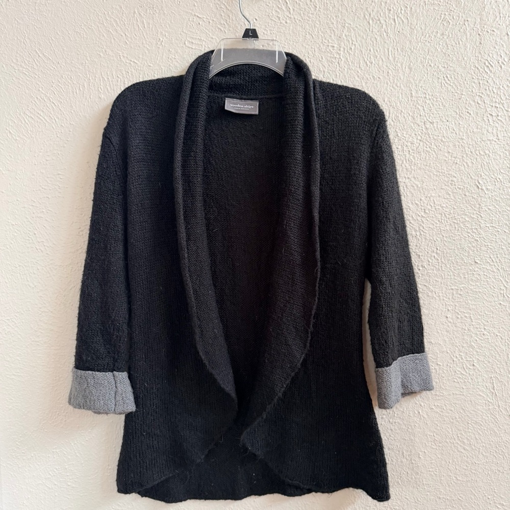 Wooden Ships black open cardigan with gray cuffs